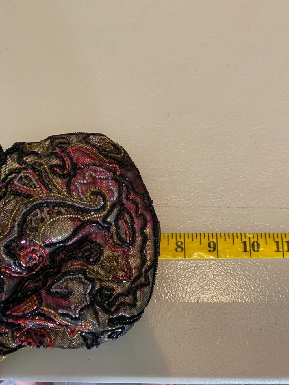Beaded Evening Bag Gold Chain Strap Multicolored Paisley Design Snap Closure